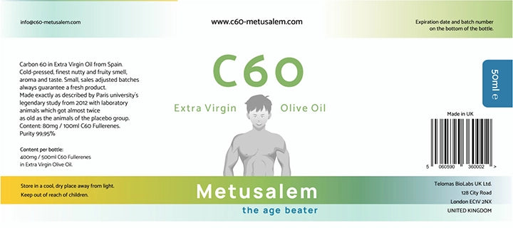 C60 Extra Vierge Olijfolie 4x 50ml, Lipo Fullerenen 99,95%, Bucky Balls